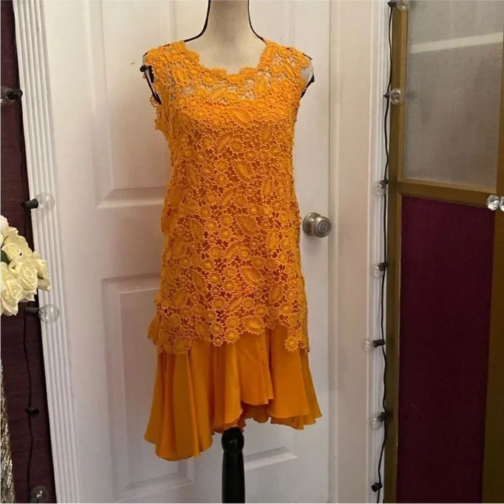 Ermanno Scervino 100% silk Elegant Orange Lace 2 pc Dress, S